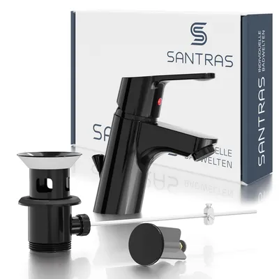 Produktbild von SANTRAS® Waschtischarmatur Magis in Schwarz (RAL 9005) inkl. Ablaufgarnitur