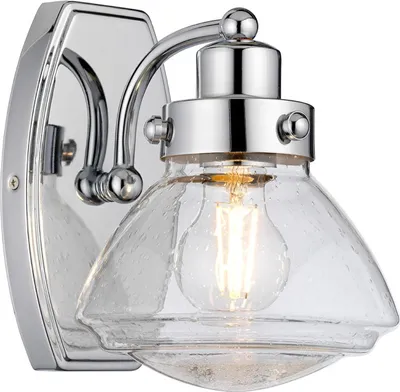 Produktbild von Badezimmerlampe Metall Glas H: 22,1 cm IP44 Chrom poliert E27 Vintage Wandleuchte Bad