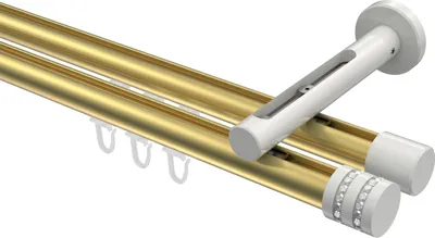 Produktbild von Interdeco Innenlaufstange / Gardinenstange mit Innenlauf Messing-Optik / Weiß, Typ Siteno Estana (Glitzerkappe), 20 mm Ø 2-läufig, 240 cm