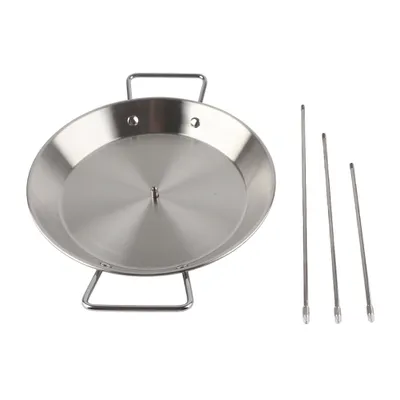 A stainless steel vertical rotisserie spit with three detachable skewers, presented on a white background.