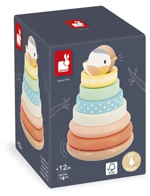 Image de Janod Tour d'empilage en bois Pure - Oiseau - Jouets de motricité pour enfants