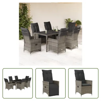 Produktbild von The Living Store 7-tlg. Garten-Essgruppe mit Kissen Grau Poly Rattan
