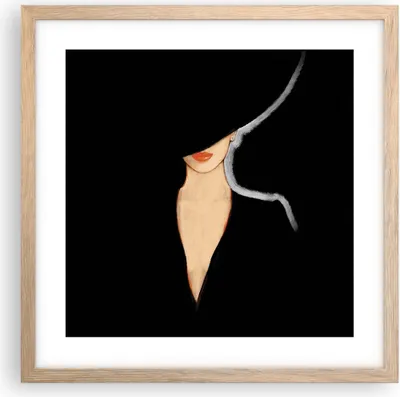 Produktbild von Gerahmtes Poster - Rahmen in heller Eiche - Schwarz Frau Hut - 40x40 cm - Wand Bild - Wanddeko - Wandbilder - Kunstposter - Wandposter - Bilderrahmen - Bilder - Kunstdruck - Wandbild - P2NAC40x40-4341