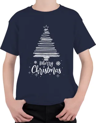Produktbild von Merry Christmas Weihnachtsbaum Sketch - Weihnachten Weihnachtsgeschenk Christmas Uni Kinder T-Shirt, Navy, 152
