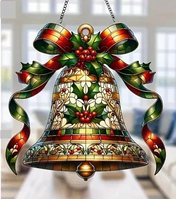 Produktbild von GKA Sonnenfänger Glocke Weihnachten Advent 20 cm Buntglas Lichtfänger Fensterbild Fenster Fensterschmuck Fensterdeko Weihnachtsglocke
