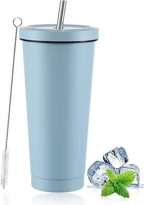 Immagine prodotto di Tazza termica in acciaio inossidabile Ibenzoa® da 750 ml – a doppia parete, isolata sottovuoto (mantiene le bevande fredde fino a 9 ore / calde fino a 3 ore), con rivestimento in polvere, a prova di perdite, con cannuccia in acciaio inossidabile