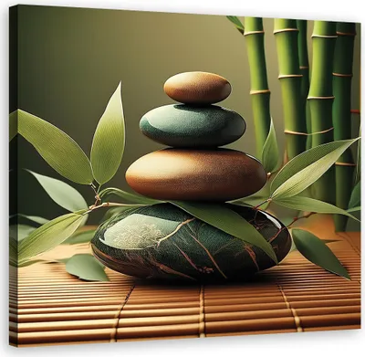 Produktbild von Leinwandbild Steine Zen Spa 30x30 Feeby Grün bild für die wand bereit zum aufhängen