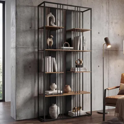 Immagine prodotto di Scaffale HWC-P12, libreria alta, metallo industriale melaminico MVG 180x80x31 cm ~ nero, marrone