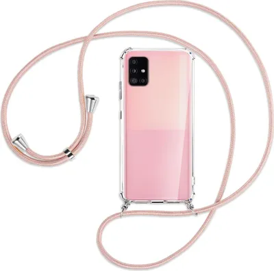 Produktbild von Handykette Backcover-Schutzhülle mit Band (Metall silberfarben) für Samsung Galaxy A51 5G (A516) - roségold