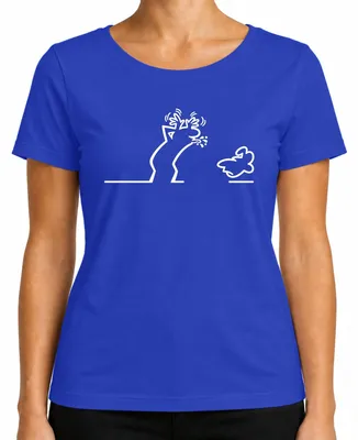 Imagen del producto de Camiseta para mujer, diseño "Linea Strichmännchen Balum Osvaldo Kult Cartoon", color azul, talla M