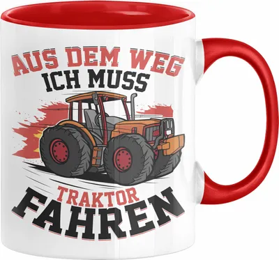 Produktbild von Bauer Landwirt Geschenk Tasse Aus Dem Weg Ich Muss Traktor Fahren Geschenkidee Jungs (Rot)