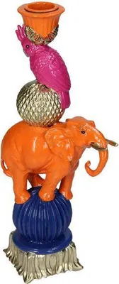 Produktbild von Kerzenständer Orange Elefant 26cm Deko-Kerzenhalter aus Polyresin Tierfigur