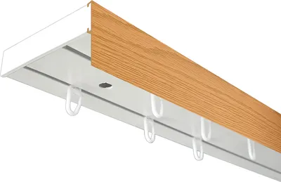 Produktbild von SN Deco - Vorhangschiene SH Set, 3-läufig, weiß 580 cm, vorgebohrt, m. Blende, Eiche, 5 cm, Komplettes Zubehör und Röllchen