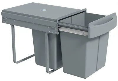 Zdjęcie produktu dla Wysuwany kosz na śmieci, 2 x 20 L, wyjmowane pojemniki, tworzywo sztuczne, metal, szary