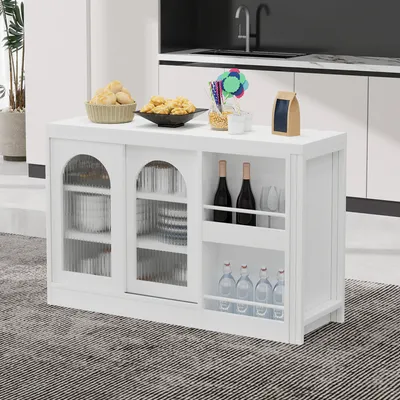 Produktbild von STILVORA Moderner Bartisch mit stauraum,küchentisch ausziehbar mit Glasschranktür,Sideboard Weiß,für Küche Kaffeebar Möbel
