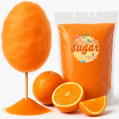 Produktbild von Zuckerwatte Zucker 100g mit Geschmack Apfelsine Orange farbiger Aromazucker für die Zuckerwattemaschine