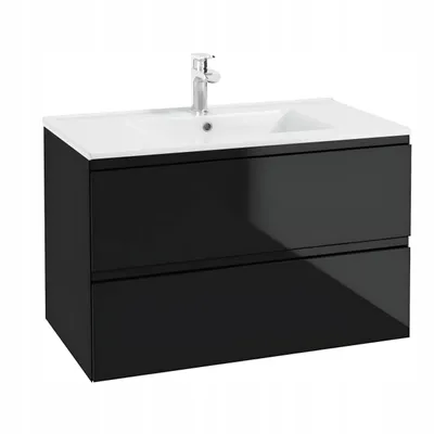 Produktbild von Stamar | Badezimmerschrank, mit Waschtisch, 80 cm, Schwarz, Hochglanz, Set