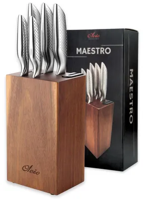 Immagine prodotto di Set di coltelli da cucina - Set 5 pezzi - Legno di acacia - Acciaio inossidabile - Coltello da chef 20 cm