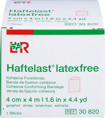 Imagen del producto de Cinta adhesiva de fijación Haftelast, cohesiva, color crema, 4 cm x 4 metros, 1 unidad