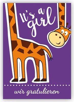 Produktbild von 4x süße Babykarte mit Giraffe zu Geburt eines Mädchen: It's a girl - wir gratulieren