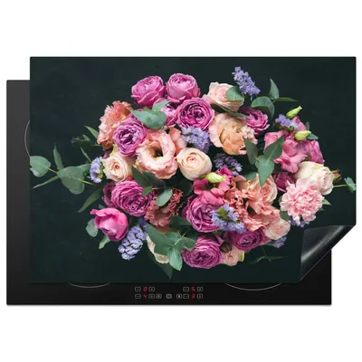 Produktbild von KitchenYeah© Herdabdeckplatte Blumen - Pastell - Rosa , 75x52cm, Küche Deko, Glaskeramikkochfeld Herdabdeckung, Abdeckplatte fùr Kochfeld