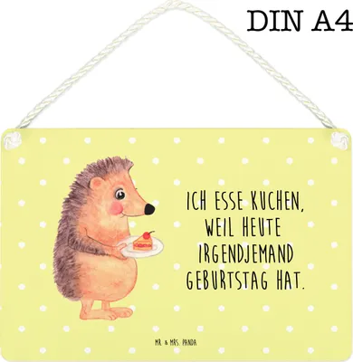 Produktbild von Mr. & Mrs. Panda Schild Igel Kuchenstück DIN A4 - Gelb Pastell - Geschenk, Lustige Sprüche, holzbild, Torte, Geburtstagskuchen, Kuchen Backen, kleine aufmerksamkeit