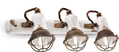 Produktbild von Spot Lampe Metall Keramik E14 verstellbar Weiß Shabby Antik Rostbraun 3-flammig länglich Vintage