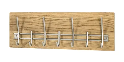 Produktbild von Haku Wandgarderobe aus Massivholz Eiche geölt (Royal Oak), mit 7 Haken in Edelstahloptik - Maße: 60 cmx10 cmx20 cm; 13325