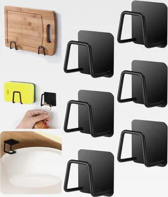 Produktbild von 6 Stück Schwammhalter Küche, Schwammhalter ohne Bohren, Küchen Organizer für Spüle, Edelstahl, Schwarz