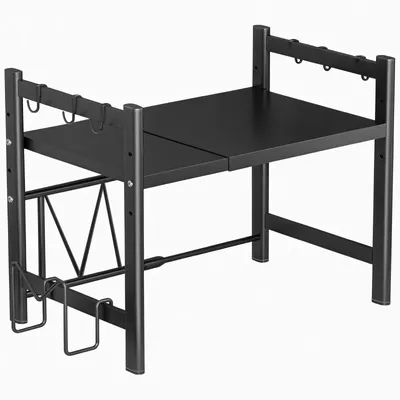 Produktbild von Ausziehbares Mikrowellenregal - Arbeitsplatten-Ofenständer - Edelstahl - verstellbar 63×37×45 cm - Küchen- und Druckerregal - schwarz