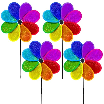 Image de 4 pièces de carillons éoliens en forme de fleurs arc-en-ciel, de 30 cm, pour jardin et terrasse