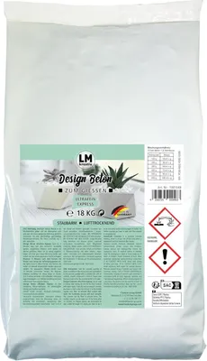 Produktbild von LM-Kreativ Design Beton - Ultrafein Express (18 kg) Beton zum Basteln. Extrem feiner & schnell trocknender Bastelbeton für sehr glatte Oberflächen
