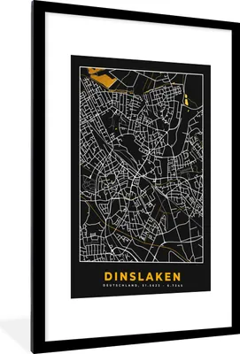 Produktbild von MuchoWow® Gerahmtes Poster Deutschland - Schwarz und Gold - Dinslaken - Stadtplan - Karte 60x90 cm - Poster mit Schwarzem Bilderrahmen Wandposter Rahmen Foto Bilder - Dekoration - Wandposter Wohnzimmer - Hochwertig