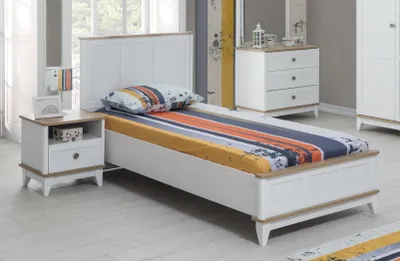 Produktbild von Garnitur Kinderzimmer Weiß Kinderbett Nachttisch Bett Set 2tlg Holz