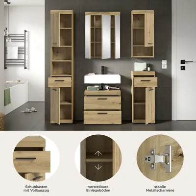 Productafbeelding van xonox.home Badkamercombinatie Scout, imitatie eikenhout, afmetingen: 164x191x34 cm