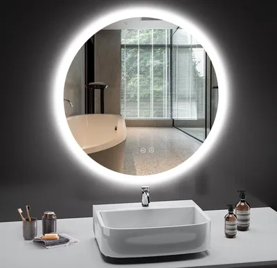 Produktbild von PESENXAN Runder Badspiegel mit Beleuchtung, Spiegel Rund 60cm mit Beleuchtung, 3 Lichtfarben dimmbar, Badezimmer Spiegel Wandspiegel mit Touchschalter