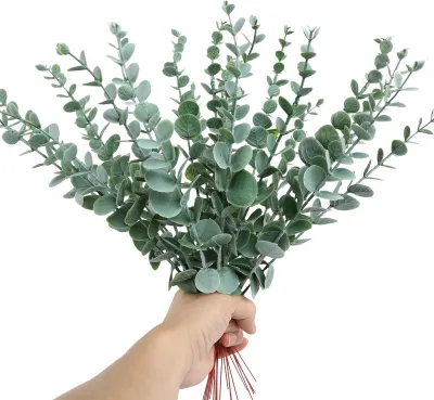 Produktbild von 24Pcs Künstliche Blätter Realistische Einfach Pflege Kunststoff 38cm Simulierte Eukalyptus Grün Pflanze Zweig Wohnkultur