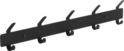 Garderobenleiste, Wandgarderobe mit 5 Haken für Jacken, Garderobe zur Wandmontage im Industrial Design, schwarz Metall, Maße 49 x 3.3 cm