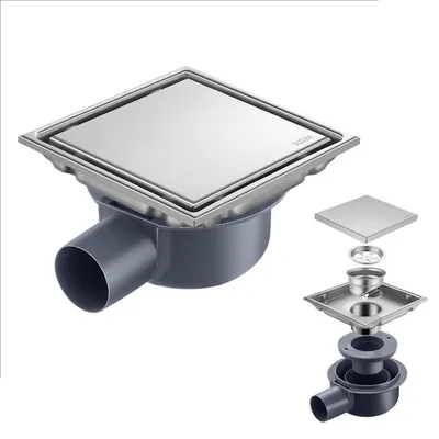 Image de Bonde de douche carrée avec siphon à 360° et filtre anti-odeurs