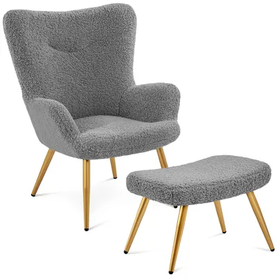Productafbeelding van Yaheetech fauteuil met voetenbankje, bekleed met polyester, tv-fauteuil, fauteuil met armleuningen