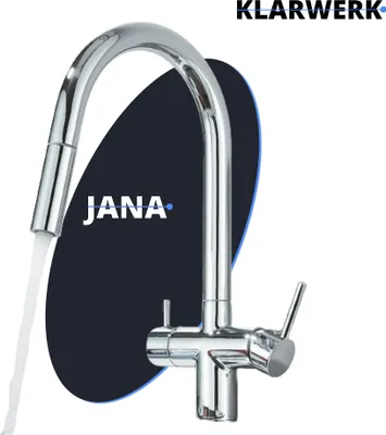 Produktbild von Jana | 3 Wege Premium Chrom glänzend ausziehbare Armatur | Edelstahl Osmose Wasserhahn Küche |Mischbatterie  360 Grad |Filter 3 Anschlüsse hoher Bogen