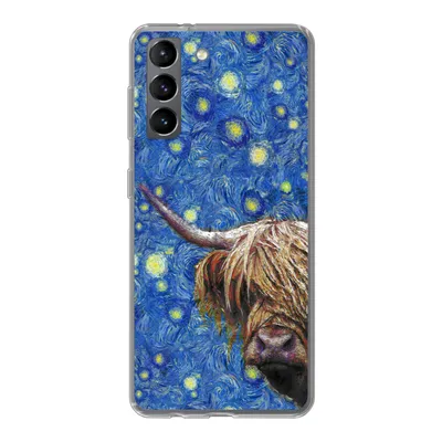 Produktbild von MuchoWow® Handyhülle Schutzhülle Hülle für Samsung Galaxy S21 Sternennacht - Van Gogh - Schottischer Highlander Silikon Softcase Handy Hülle - Softcase