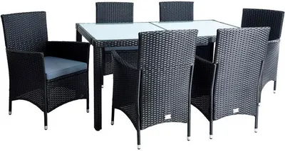 Produktbild von Poly-Rattan Sitzgruppe Essgruppe Gartenmöbel Set 6 Personen Gartenset Schwarz