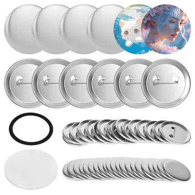 100 Metallknöpfe 58 mm mit Sicherheitsnadel, Blanko-Pins, DIY