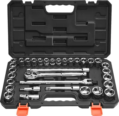Produktbild von Steckschlüsselsatz - 33-tlg. Knarrenkasten - Antrieb 12,7 mm - SAE & Metrisch - Chrom-Vanadium-Stahl - Verlängerungsstange - Aufbewahrungskoffer