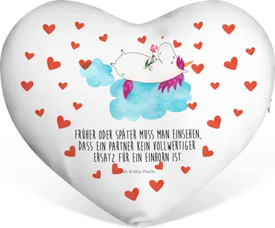 Produktbild von Mr. & Mrs. Panda Kuschelkissen Einhorn Verliebt - Weiß - Geschenk, Freundin, Dekokissen, Wolke, dekoartikel, Herzkissen, Einhörner, Liebe, Unicorn, Liebeskissen