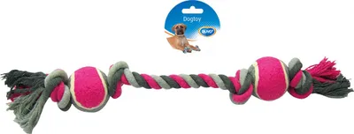 Produktbild von Duvo+ Hundespielzeug Knot Baumwolle + 4 Knots & 2 Tennisbälle grau/rosa