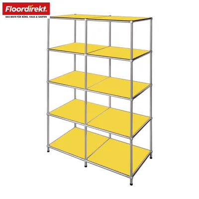 Produktbild von Floordirekt Concept Epure MK-015 Metallregal, B78×T40×H118 cm, Gelb, Standregal mit 5 offenen Ablagen, Bücherregal & Raumteiler, verchromtes Metall