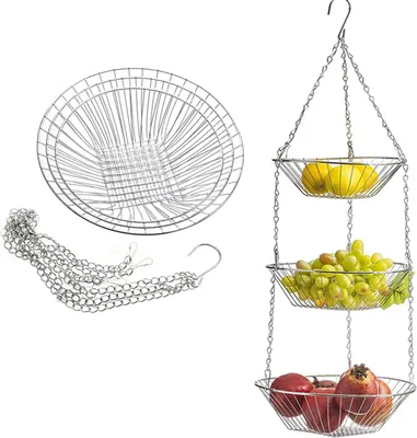 Immagine prodotto di Cesto portafrutta da appendere - Cesto da cucina a 3 ripiani - Ferro - 28 x 74 cm - Per frutta e verdura - Cucina