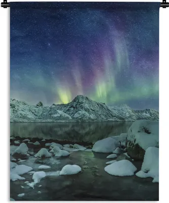 Produktbild von MuchoWow® Wandteppich Wandbehang Meer - Eis - Nordlicht - Winter - Natur 90x120 cm Tapisserie Dekoration Wandtuch - Wanddeko